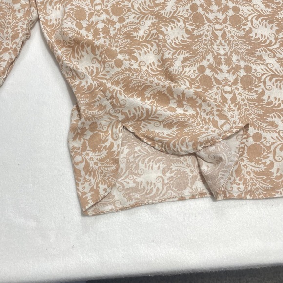 Carole Little Women's Beige Floral Print 3/4 Sleeve Button Linen Blend Top Women - Picture 7 of 8